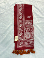 Lakhnowi chikankari work mulcotton saree |Rust red|LCMC004