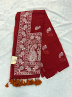 Lakhnowi chikankari work mulcotton saree |Rust red|LCMC004