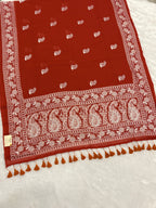 Lakhnowi chikankari work mulcotton saree |Rust red|LCMC004