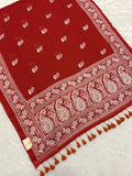 Lakhnowi chikankari work mulcotton saree |Rust red|LCMC004
