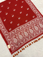Lakhnowi chikankari work mulcotton saree |Rust red|LCMC004