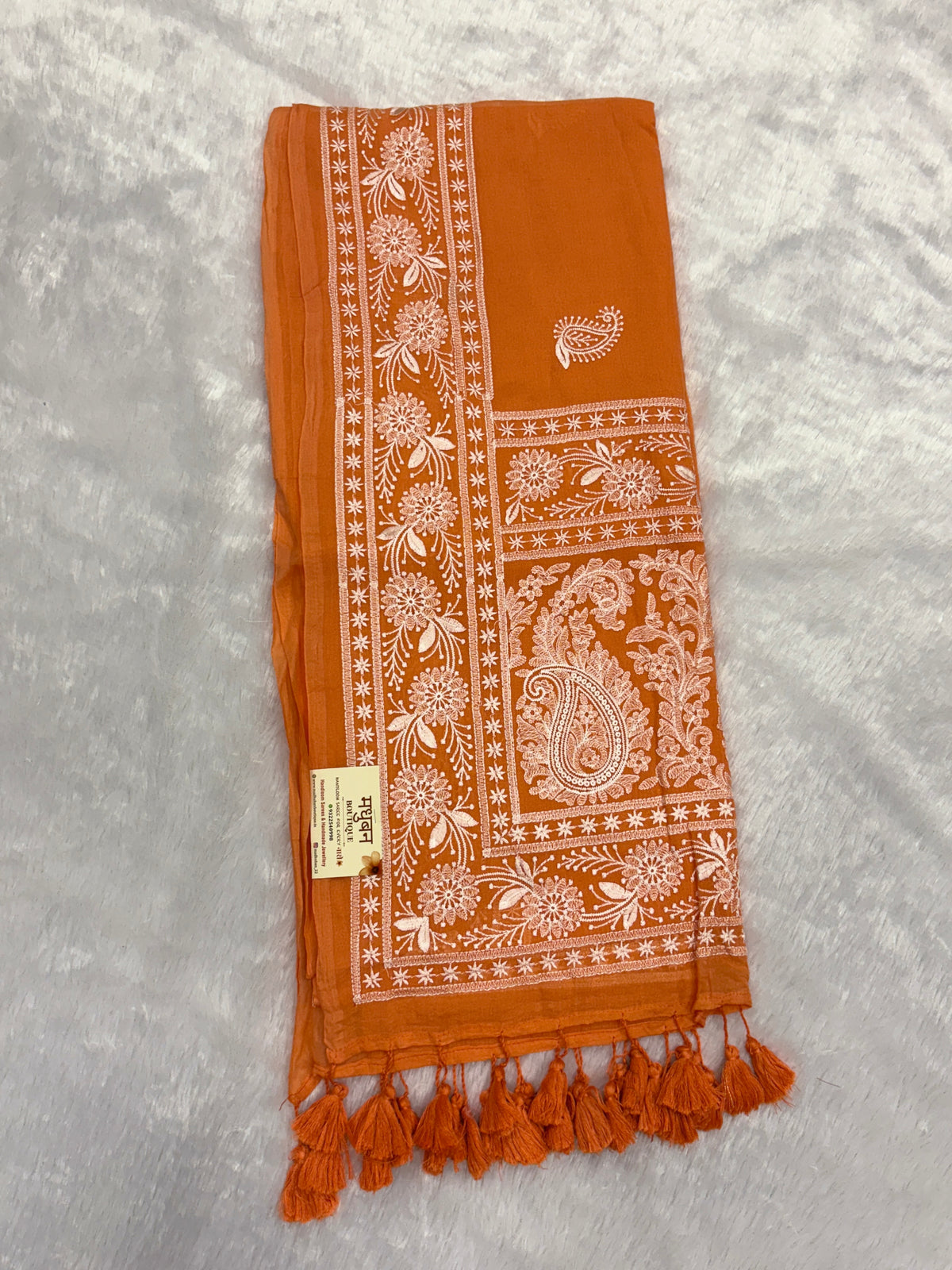 Lakhnowi chikankari work mulcotton saree |Mustered yellow|LCMC005