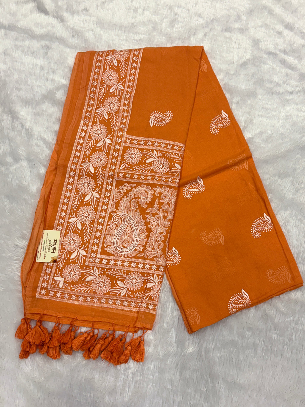 Lakhnowi chikankari work mulcotton saree |Mustered yellow|LCMC005