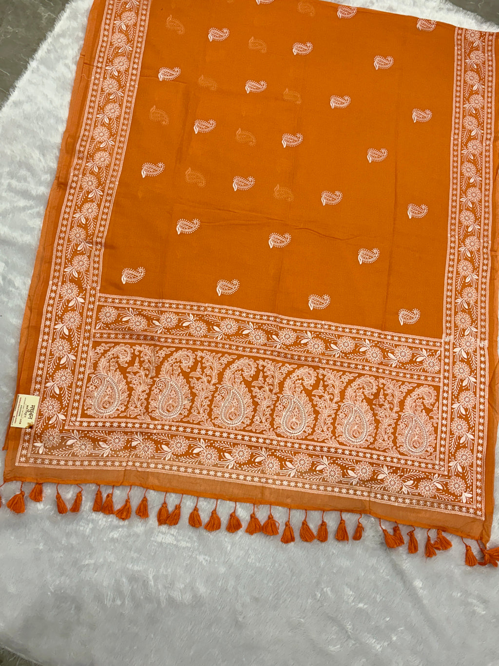 Lakhnowi chikankari work mulcotton saree |Mustered yellow|LCMC005