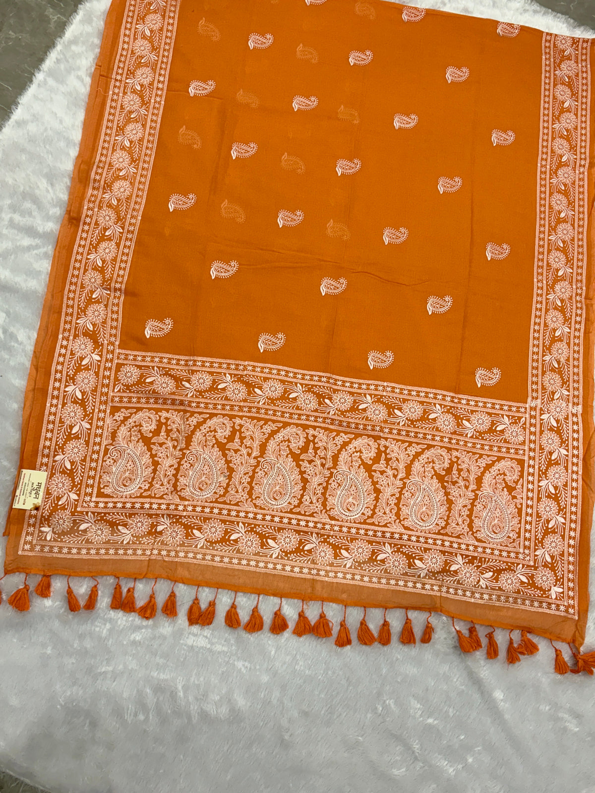 Lakhnowi chikankari work mulcotton saree |Mustered yellow|LCMC005