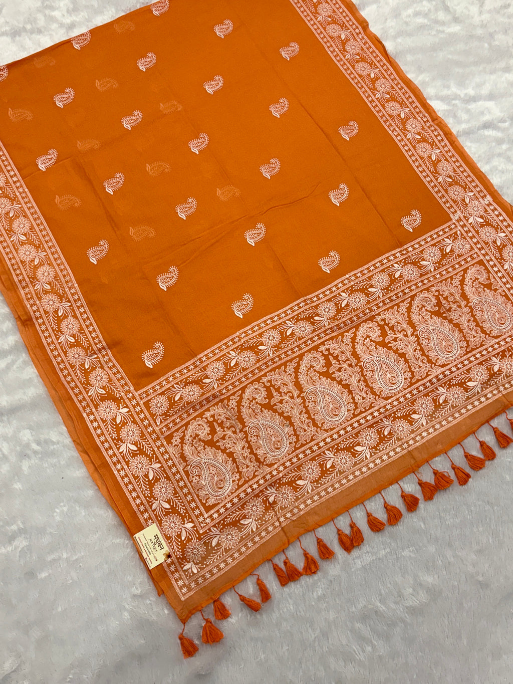 Lakhnowi chikankari work mulcotton saree |Mustered yellow|LCMC005
