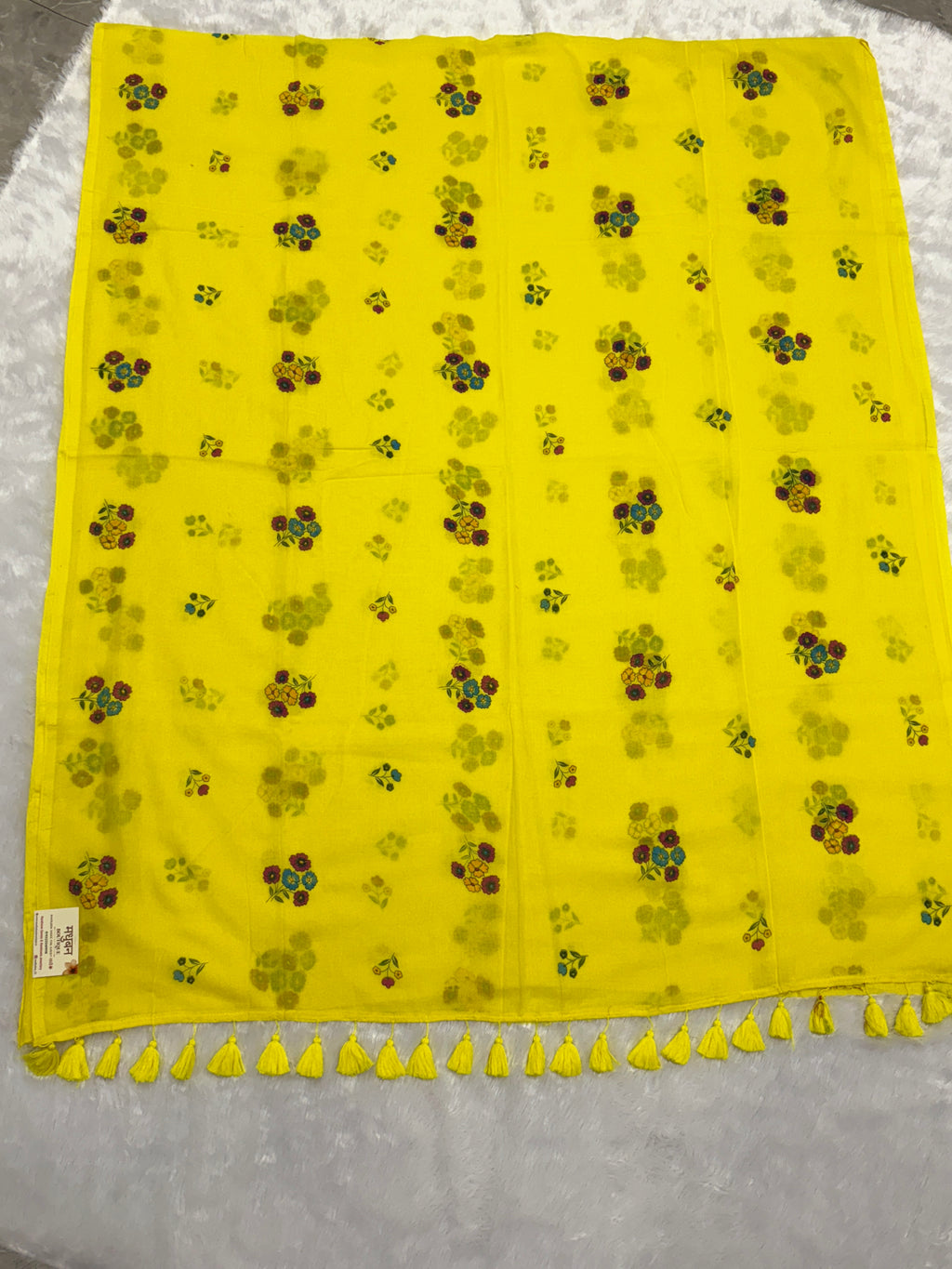 Handpainted flower bunch saree|Lemon yellow|HPMC005