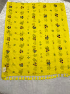 Handpainted flower bunch saree|Lemon yellow|HPMC005