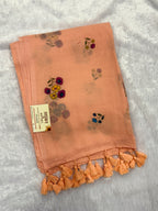 Handpainted flower bunch saree|Peach|HPMC006