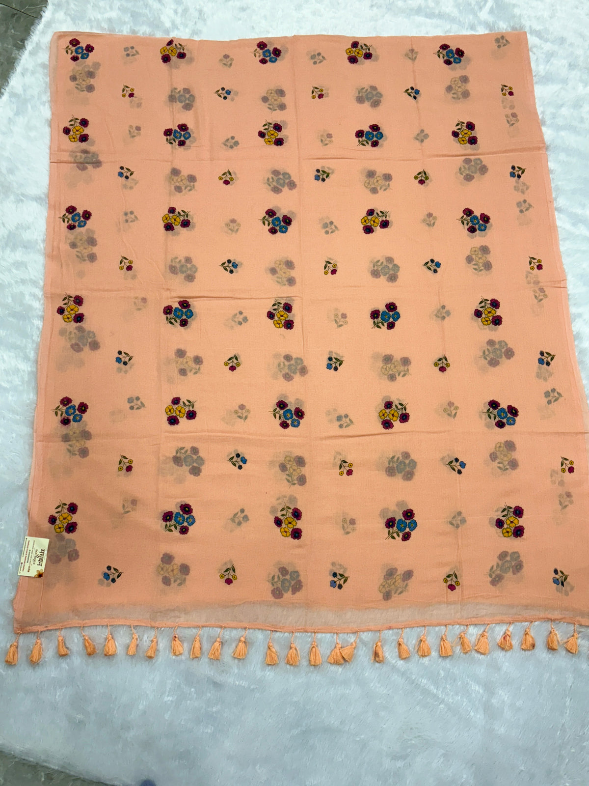 Handpainted flower bunch saree|Peach|HPMC006