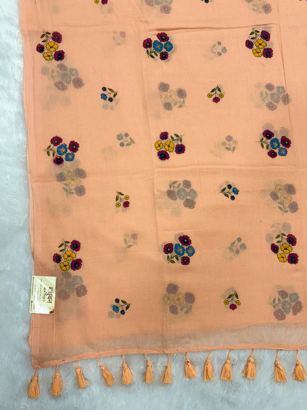 Handpainted flower bunch saree|Peach|HPMC006