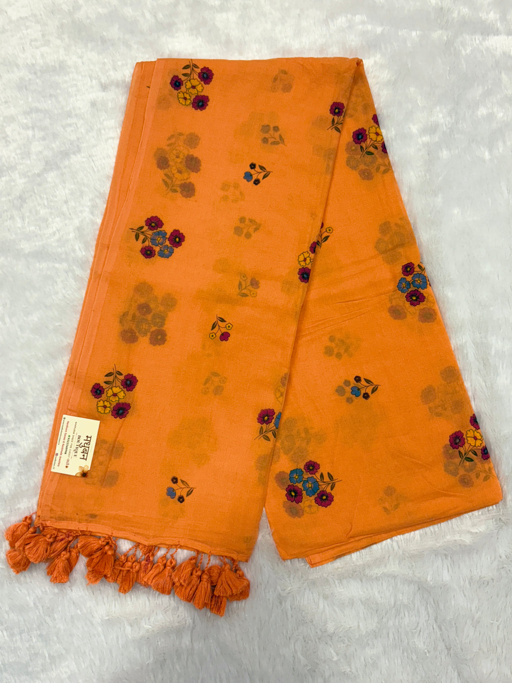 Handpainted flower bunch saree|Orange|HPMC007