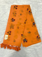 Handpainted flower bunch saree|Orange|HPMC007