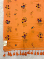 Handpainted flower bunch saree|Orange|HPMC007