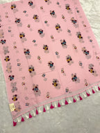 Handpainted flower bunch saree|Baby pink|HPMC011