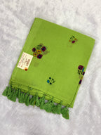 Handpainted flower bunch saree|Parrot green|HPMC012