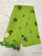 Handpainted flower bunch saree|Parrot green|HPMC012