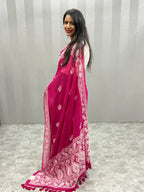 Lakhnowi chikankari work mulcotton saree|Pink |LCMC001