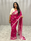 Lakhnowi chikankari work mulcotton saree|Pink |LCMC001