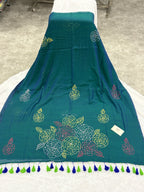 Katha sequence mulcotton saree|Dual tone rama green|KSMC005