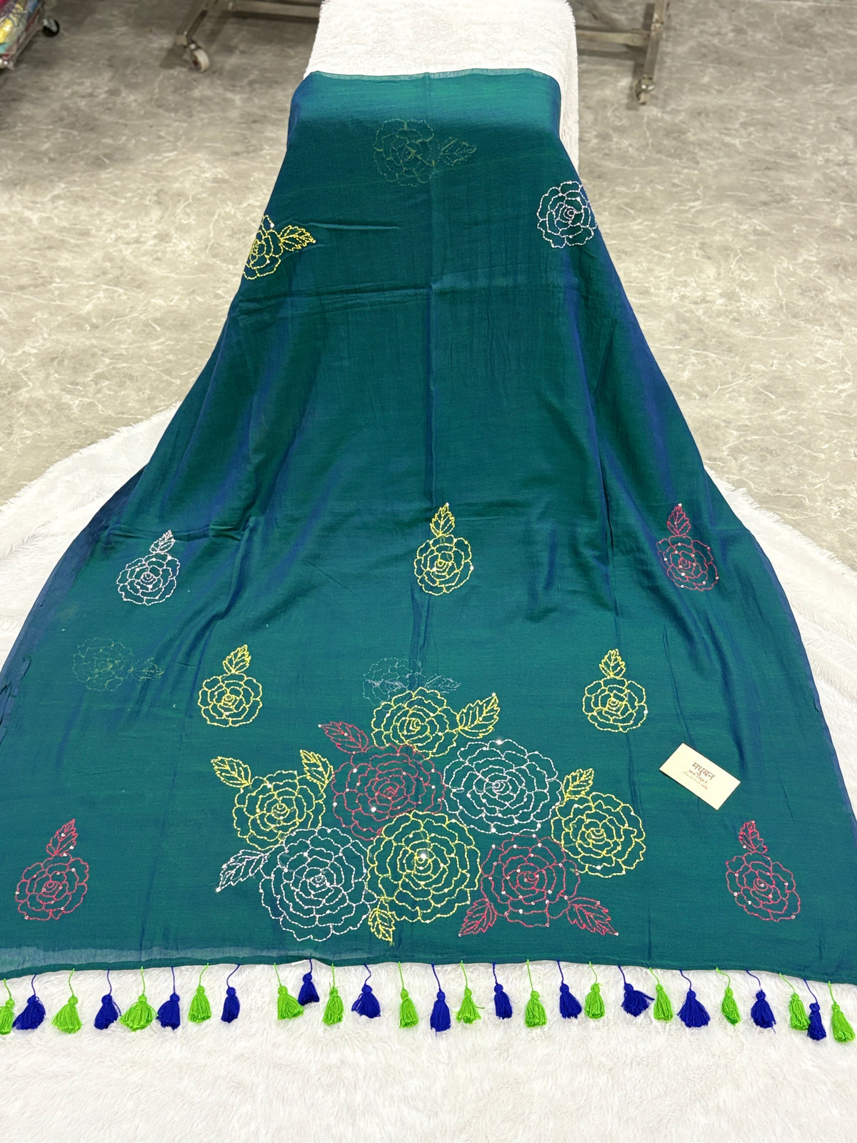 Katha sequence mulcotton saree|Dual tone rama green|KSMC005