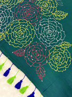 Katha sequence mulcotton saree|Dual tone rama green|KSMC005