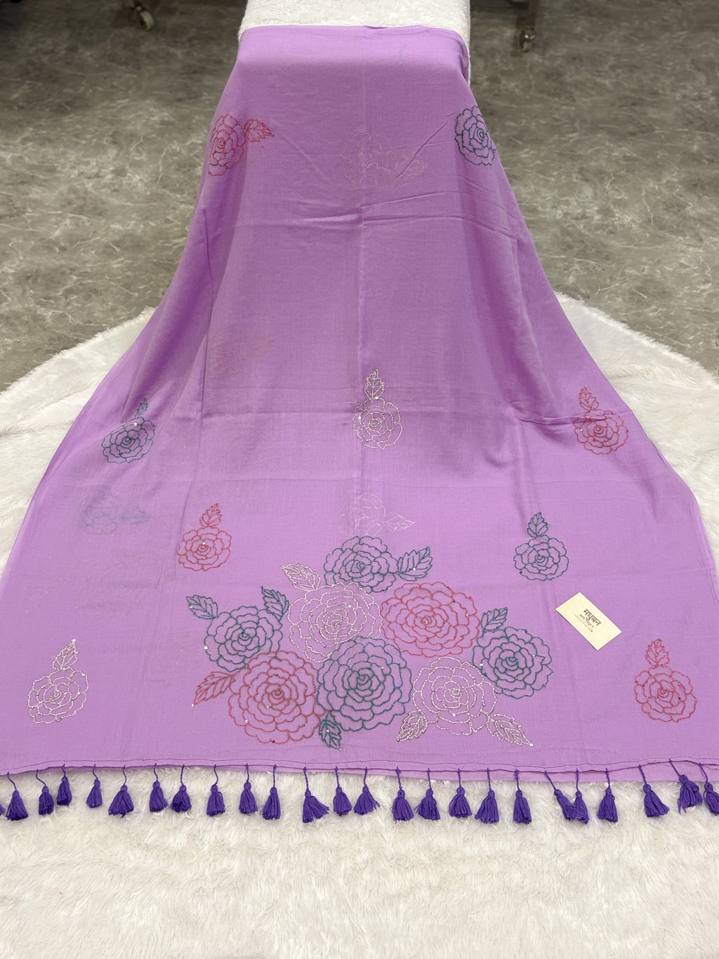 Katha sequence mulcotton saree|Lilac|KSMC006