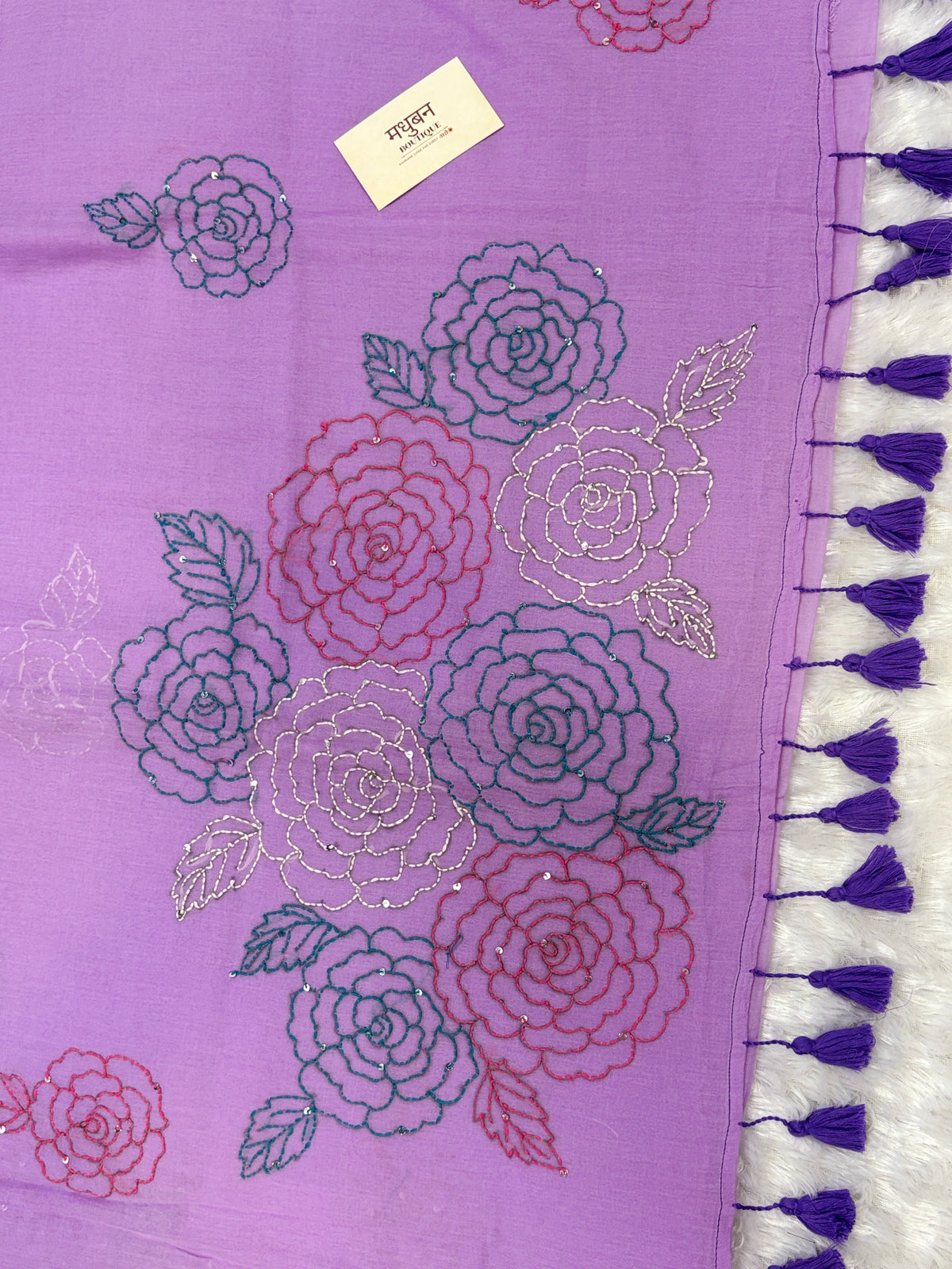 Katha sequence mulcotton saree|Lilac|KSMC006