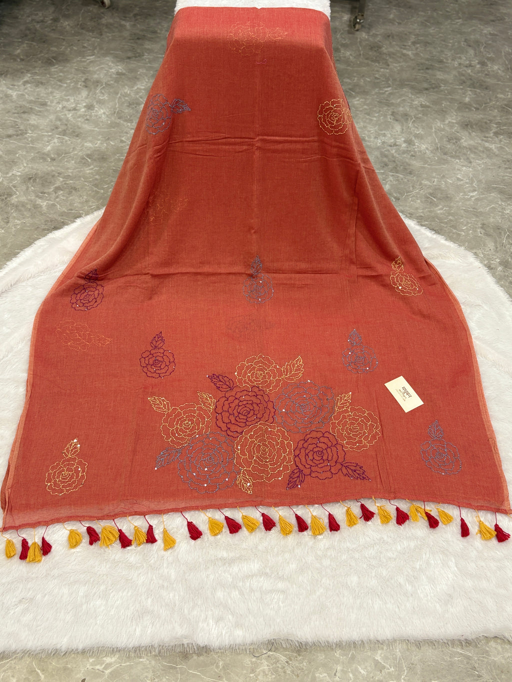 Katha sequence mulcotton saree|Peach|KSMC004