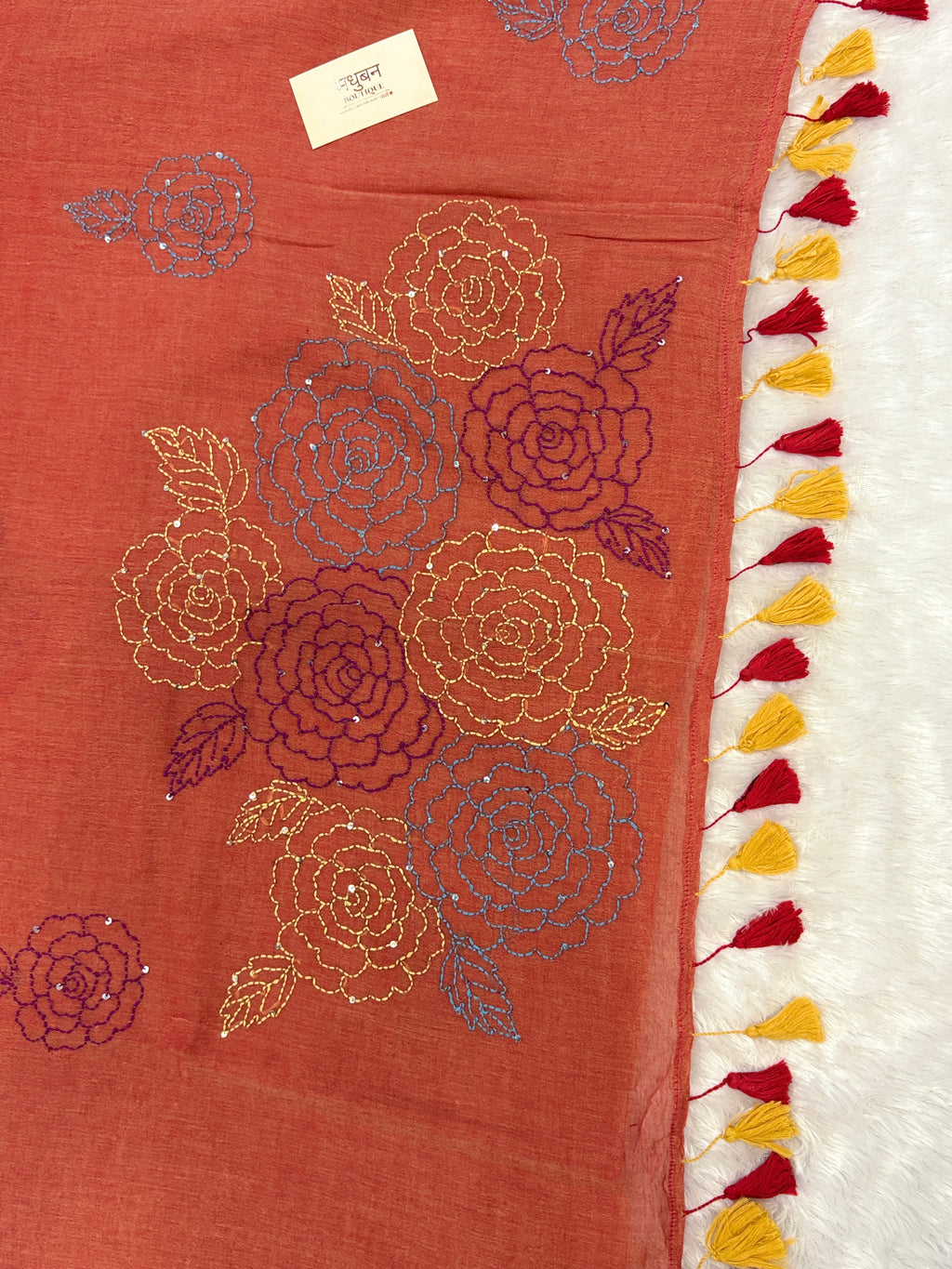 Katha sequence mulcotton saree|Peach|KSMC004