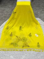 Katha sequence mulcotton saree|Lemon yellow|KSMC002