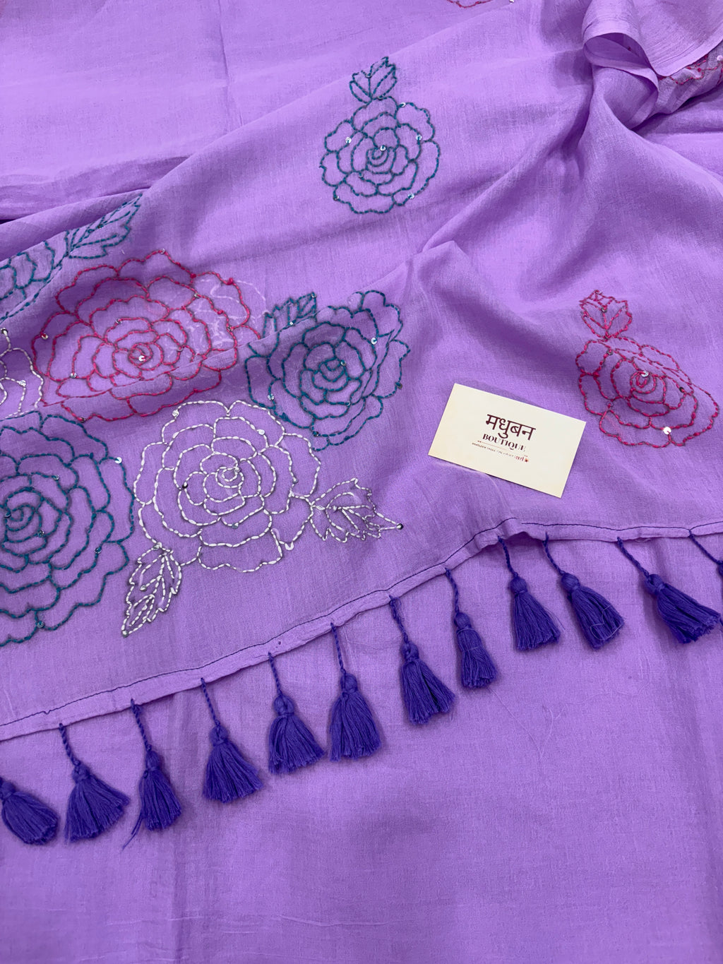Katha sequence mulcotton saree|Lilac|KSMC006