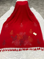 Katha sequence mulcotton saree|Red|KSMC001
