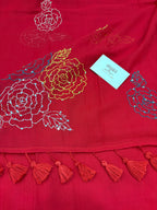 Katha sequence mulcotton saree|Red|KSMC001