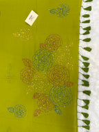 Katha sequence mulcotton saree|Mehendi green|KSMC003