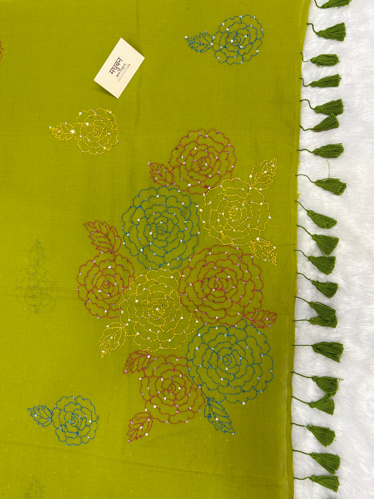 Katha sequence mulcotton saree|Mehendi green|KSMC003