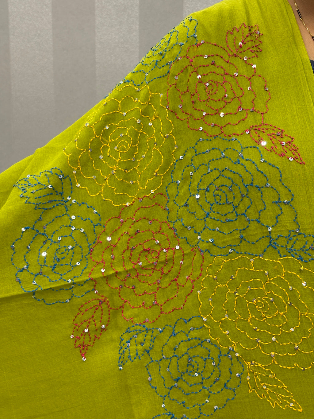 Katha sequence mulcotton saree|Mehendi green|KSMC003