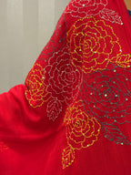 Katha sequence mulcotton saree|Red|KSMC001