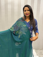 Katha sequence mulcotton saree|Dual tone rama green|KSMC005