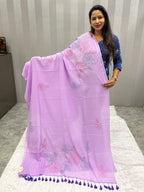 Katha sequence mulcotton saree|Lilac|KSMC006