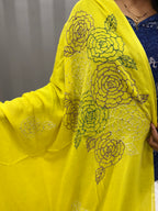 Katha sequence mulcotton saree|Lemon yellow|KSMC002
