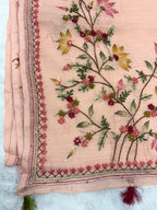Lady face handpainted and hardwork linen saree|Peach|HPHWL001