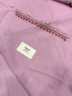 Lady face handpainted and hardwork linen saree|Pink|HPHWL002
