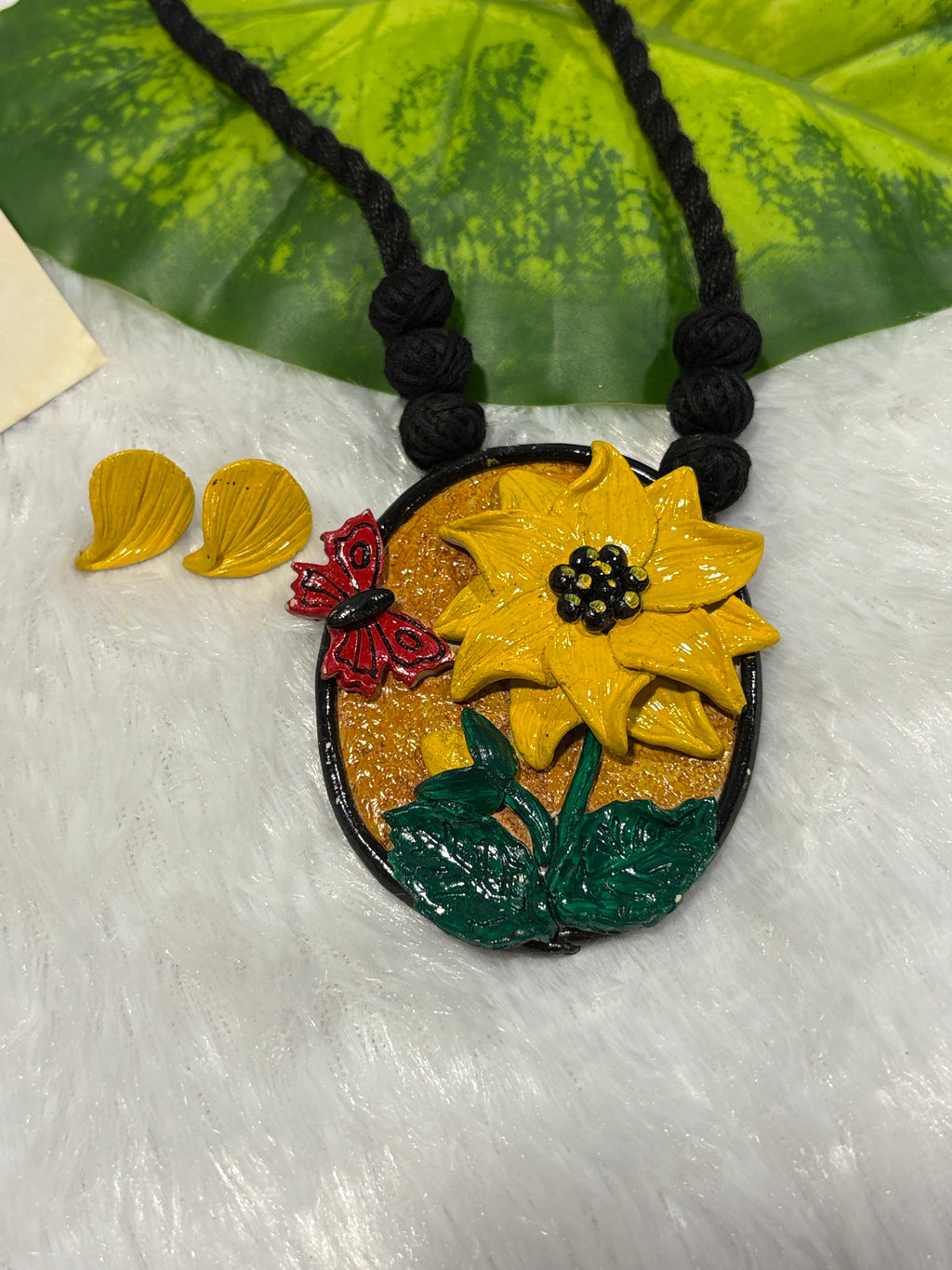 Polymer clay sunflower butterfly neckpiece| CJS003