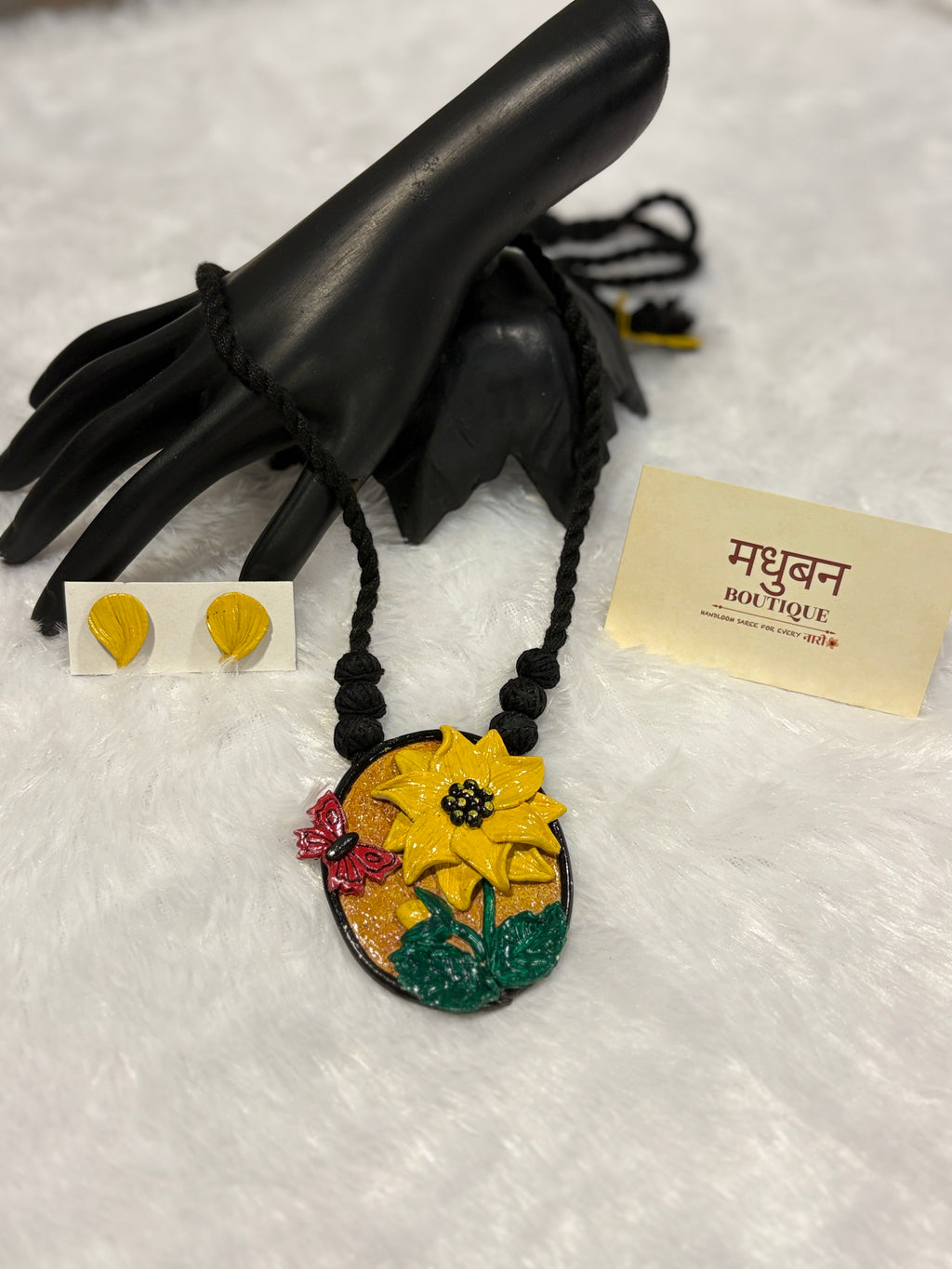 Polymer clay sunflower butterfly neckpiece| CJS003