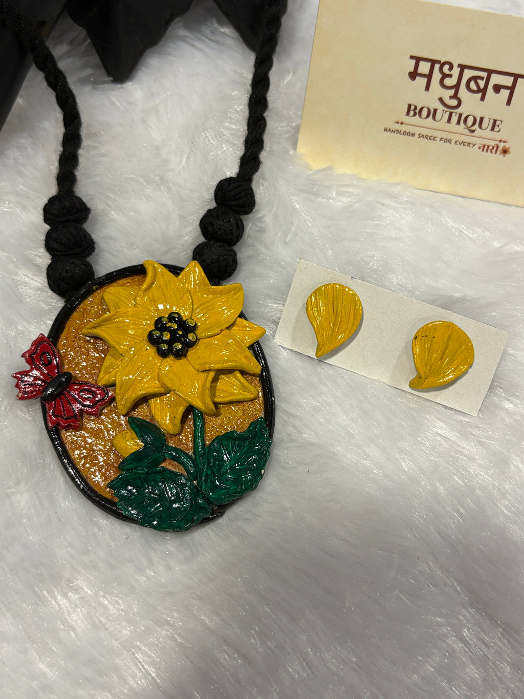 Polymer clay sunflower butterfly neckpiece| CJS003