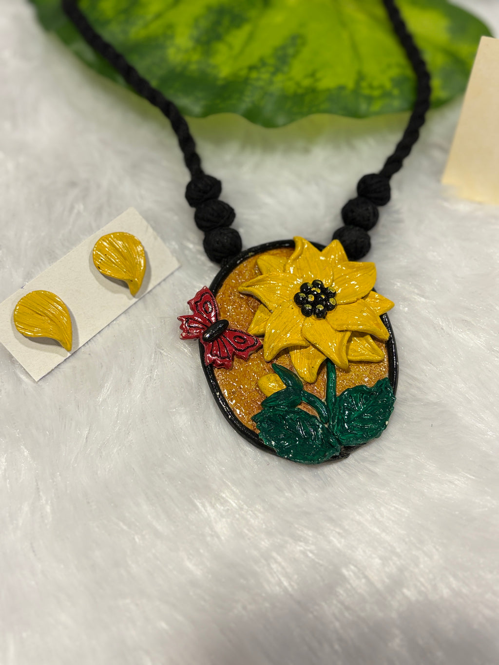 Polymer clay sunflower butterfly neckpiece| CJS003