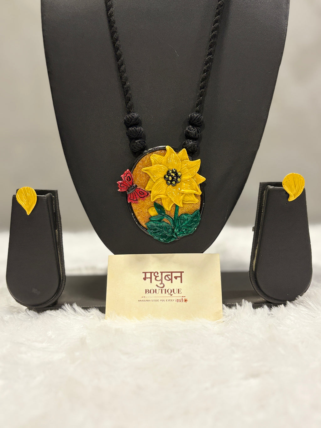 Polymer clay sunflower butterfly neckpiece| CJS003