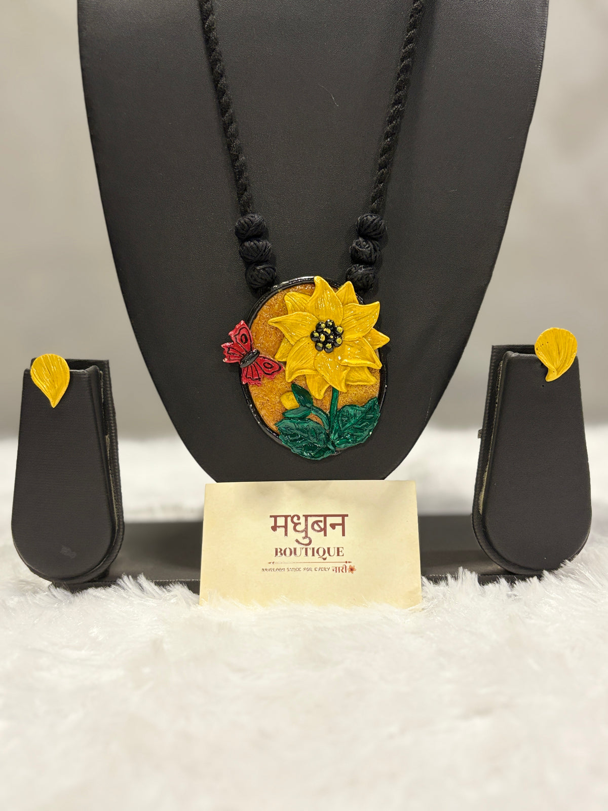 Polymer clay sunflower butterfly neckpiece| CJS003