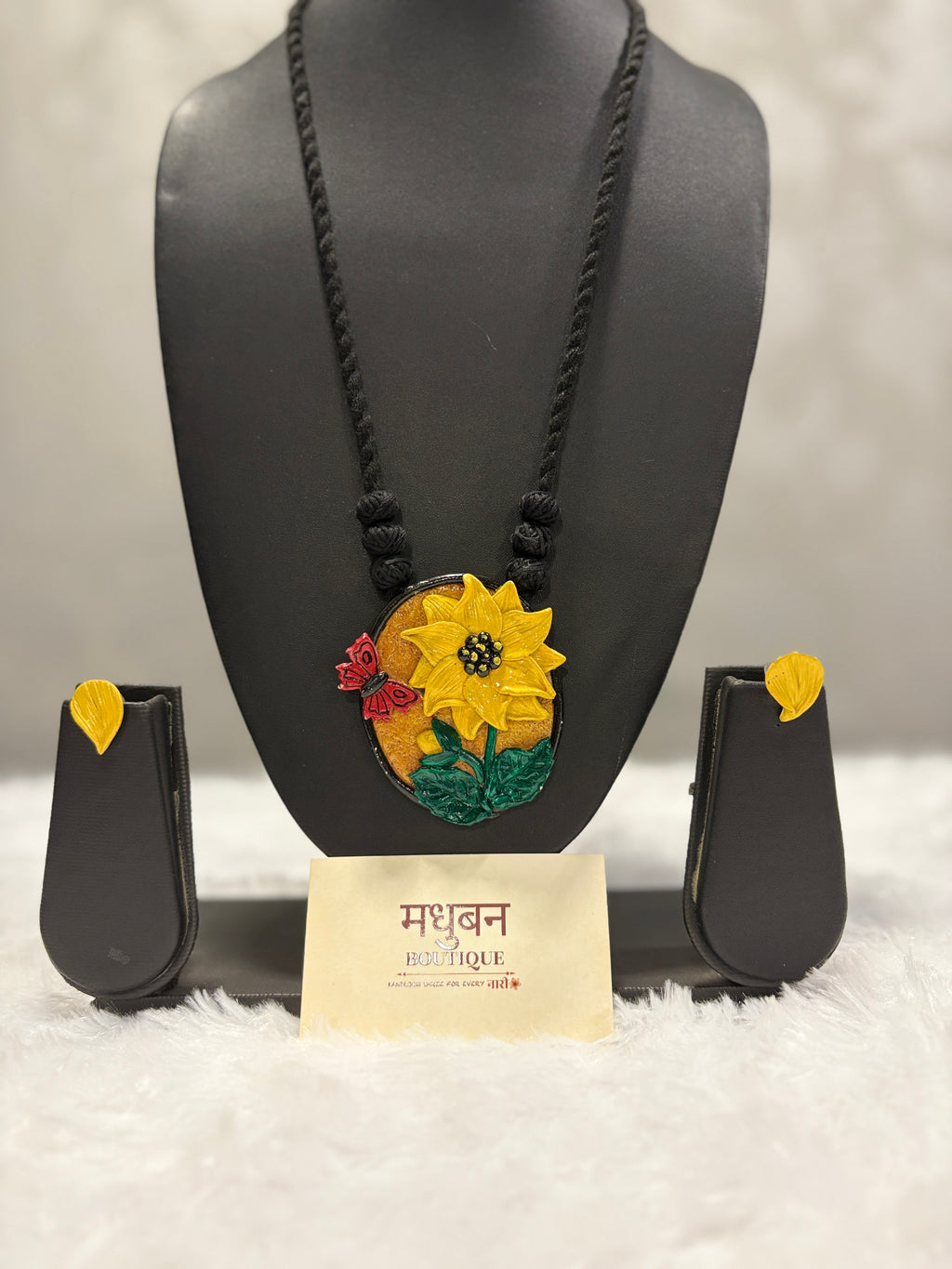 Polymer clay sunflower butterfly neckpiece| CJS003